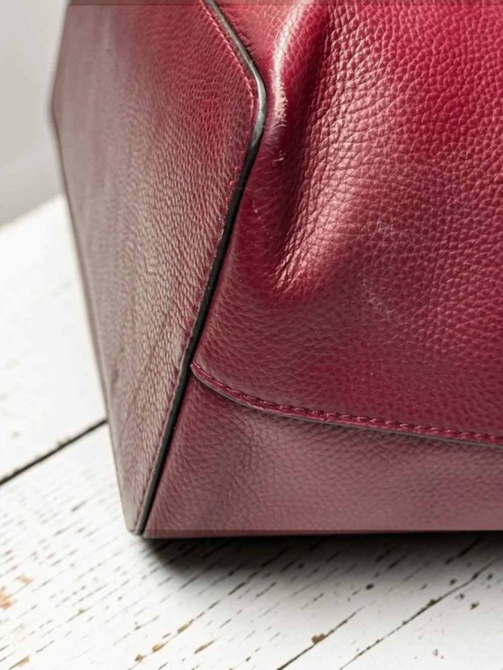 Tory Burch McGraw Leather Tote- Wine Red with Black Handles - Picture 9 of 15